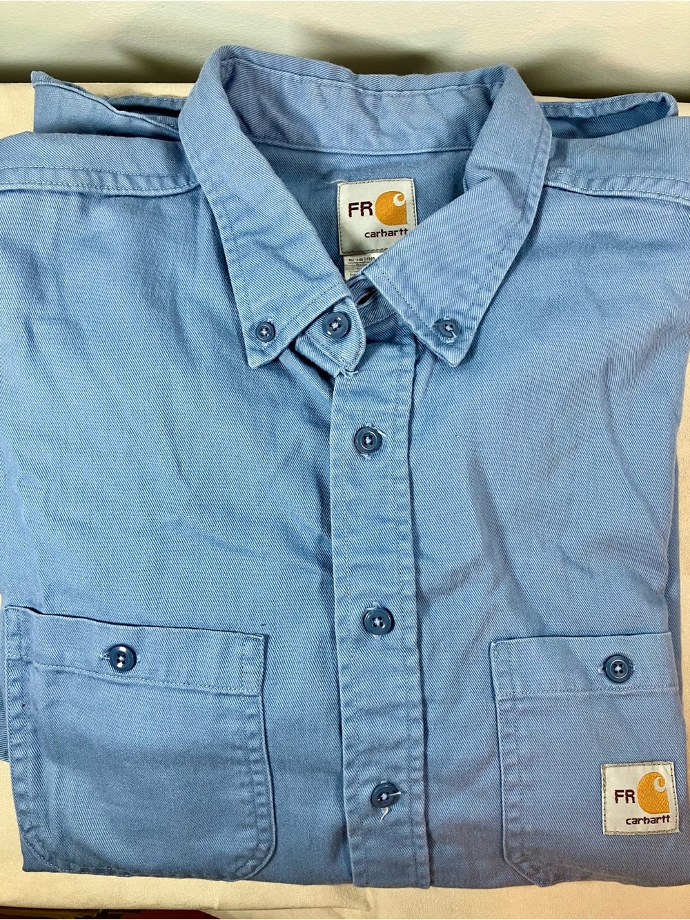 Carhartt FR Flame Resistant Shirt Mens 2XL Blue Work Long Sleeve Button Down